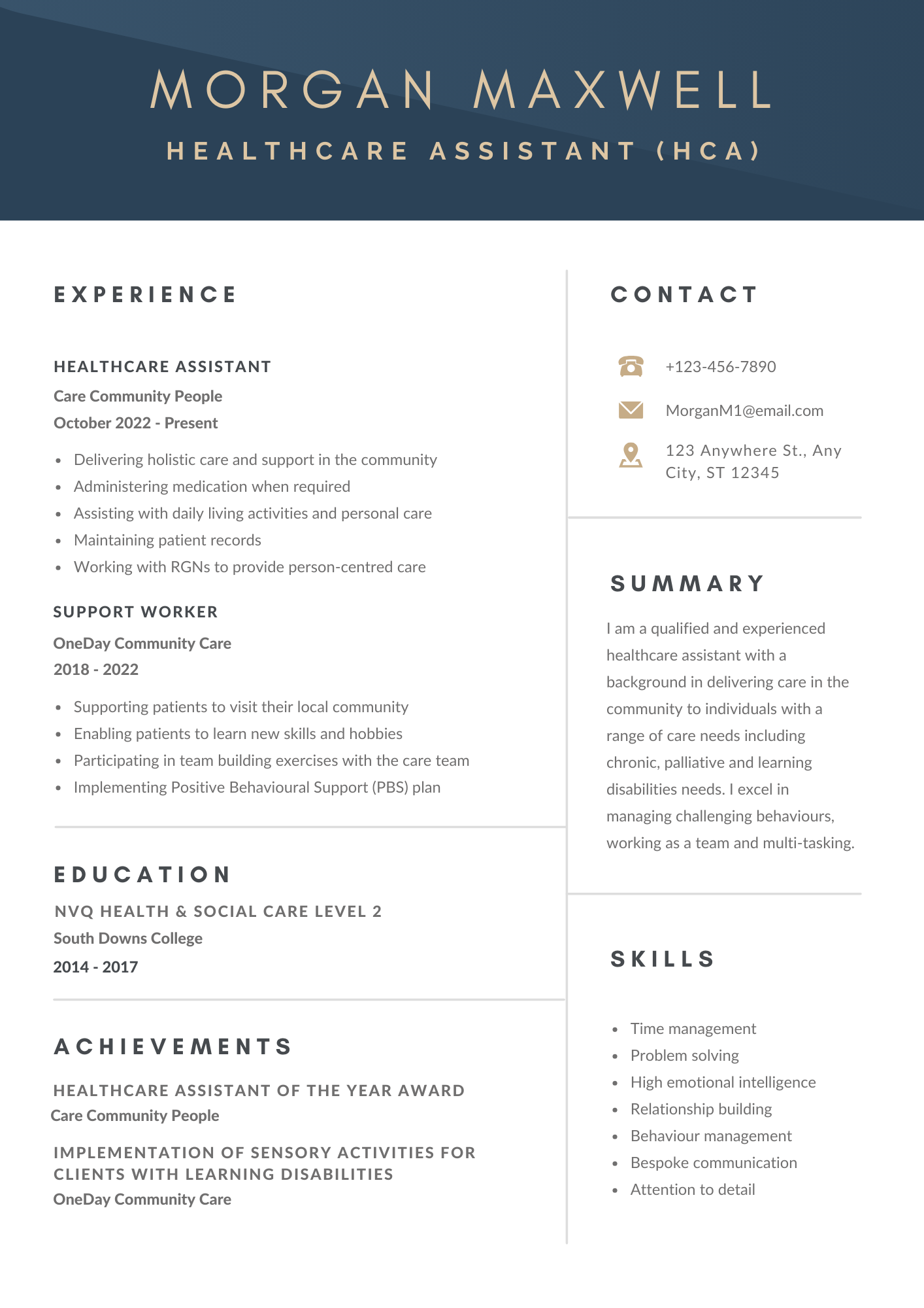 Healthcare assistant CV example